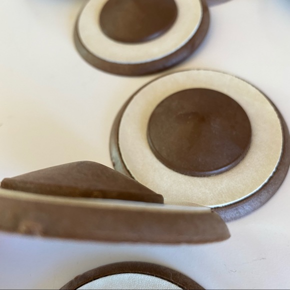 2 Large Buttons White Leather Brown Round Vintage Flat Back 2 1/2” Upholstery - Picture 8 of 8